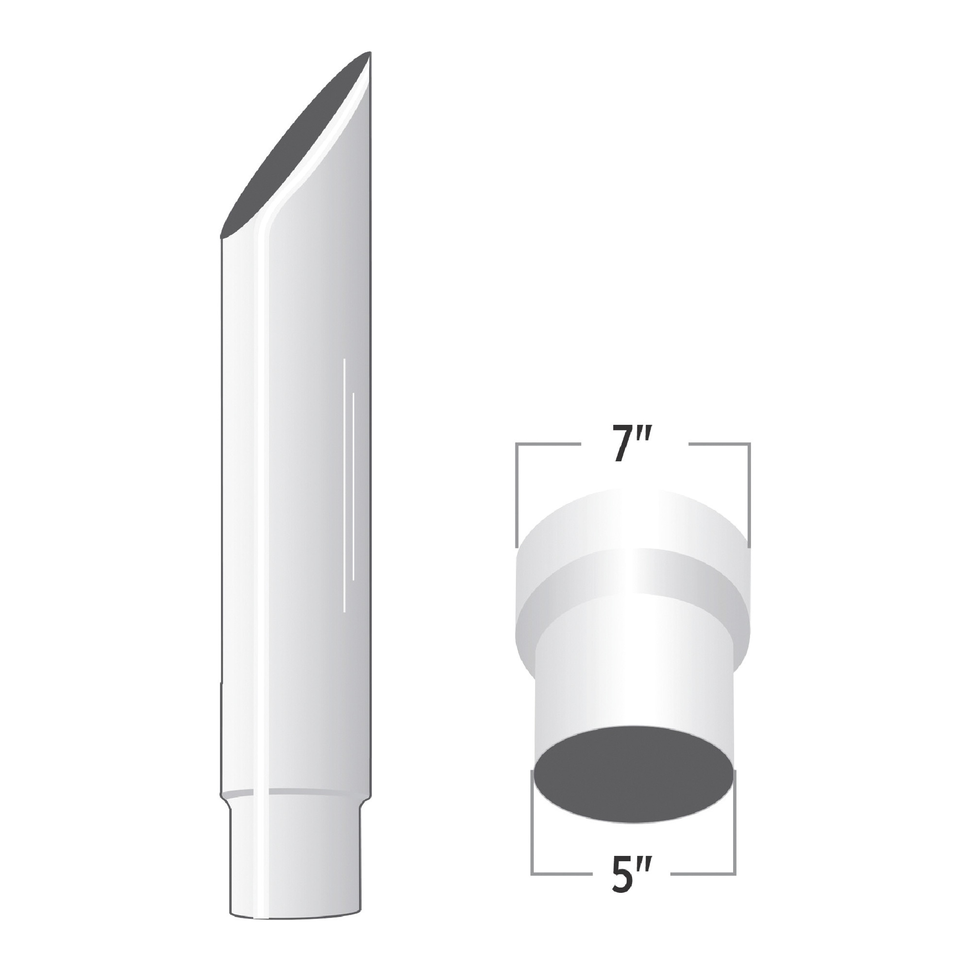 Trux Accessories 7in. - 5in. Reduced Dia. Mitered Top Truck Exhaust Stack, 60in.L, Chrome, Model# TSK75-MO60